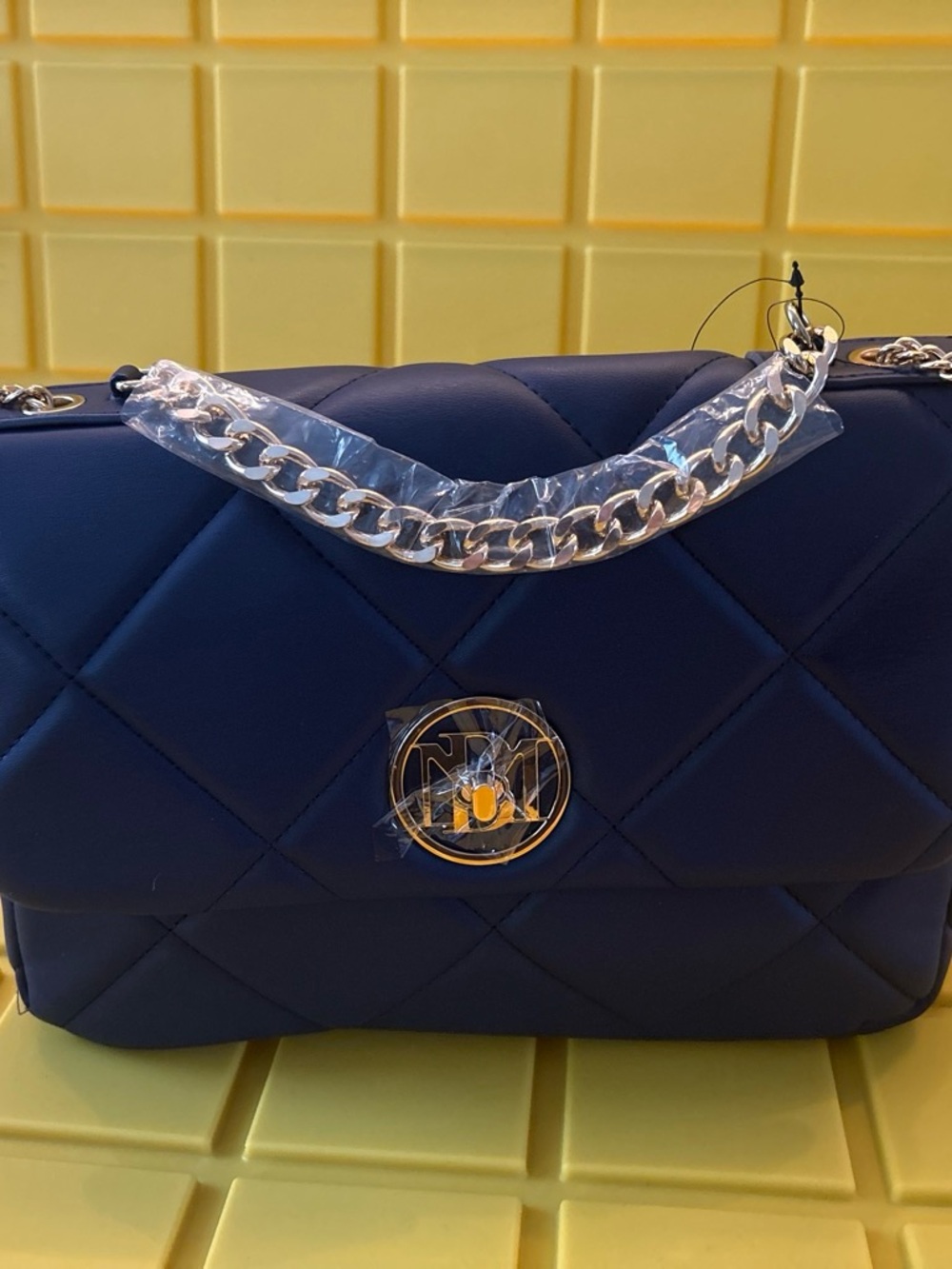 Badgley Mischka Navy Quilted Chain-Handle Women's Shoulder Bag